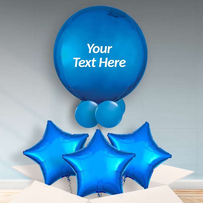 Personalised Dark Blue Orb Helium Balloon in a Box - Orbz Balloon with 3 Balloons | Party Save Smile