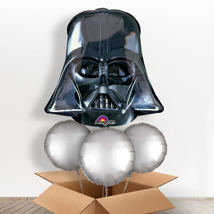 Giant Darth Vader Helium Balloon in a Box - With 3 Plain Balloons | Party Save Smile