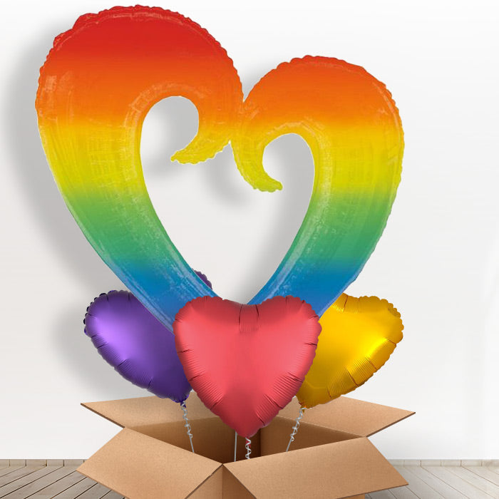 Rainbow Open Heart Giant Shaped Balloon in a Box Gift - With 3 Plain Balloons | Party Save Smile