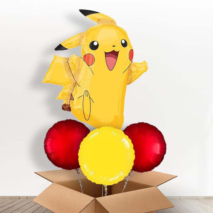 Giant Helium Balloon Pikachu in a Box Gift - With 3 Plain Balloons | Party Save Smile