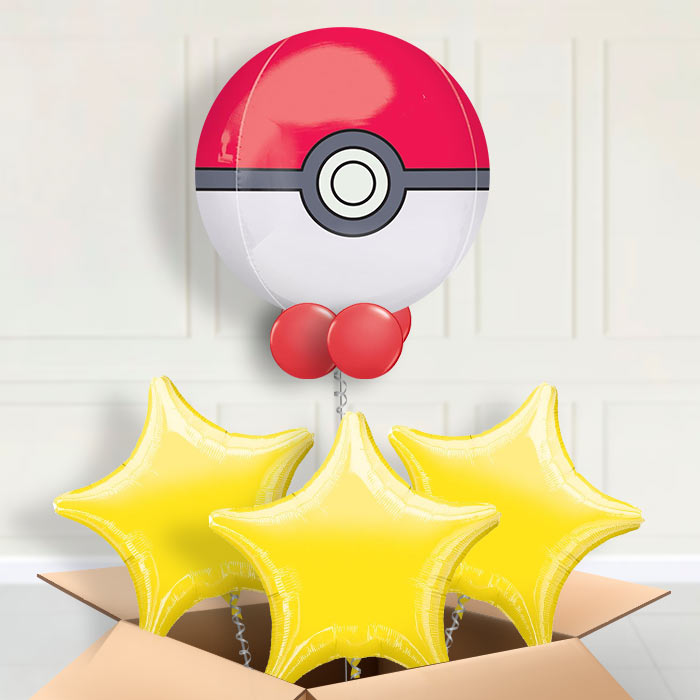 Pokemon Pokeball Helium Balloon in a Box Gift - Orbz Balloon with 3 Balloons | Party Save Smile