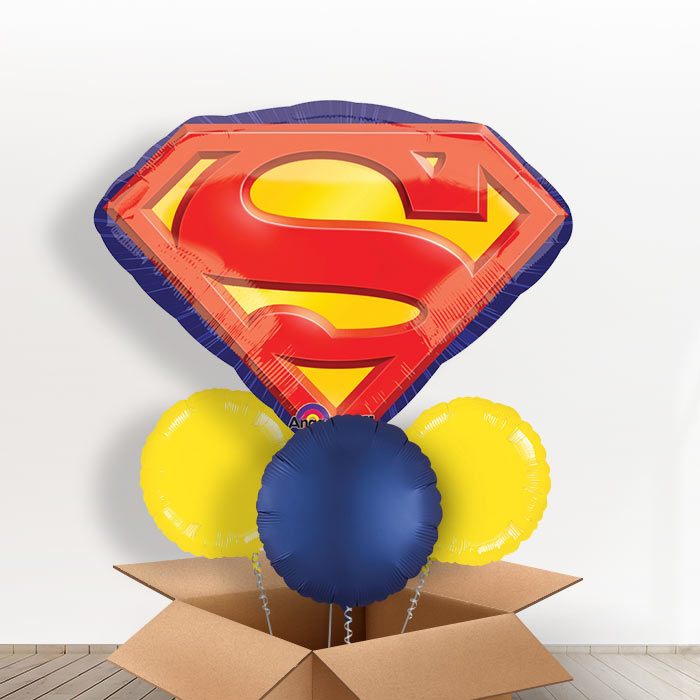 Giant Superman Helium Balloons in a Box - With 3 Plain Balloons | Party Save Smile