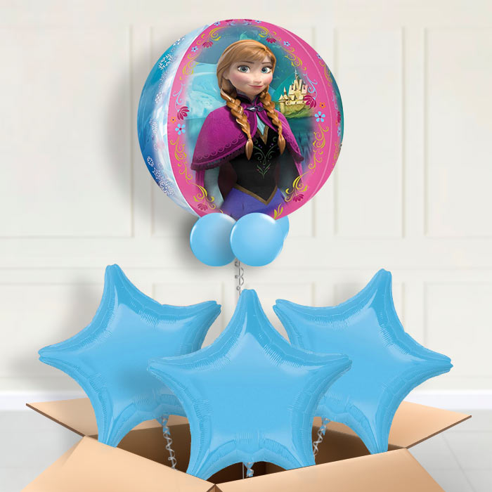 Frozen Anna and Elsa Orb Helium Balloon in a Box - Orbz Balloon with 3 Balloons | Party Save Smile