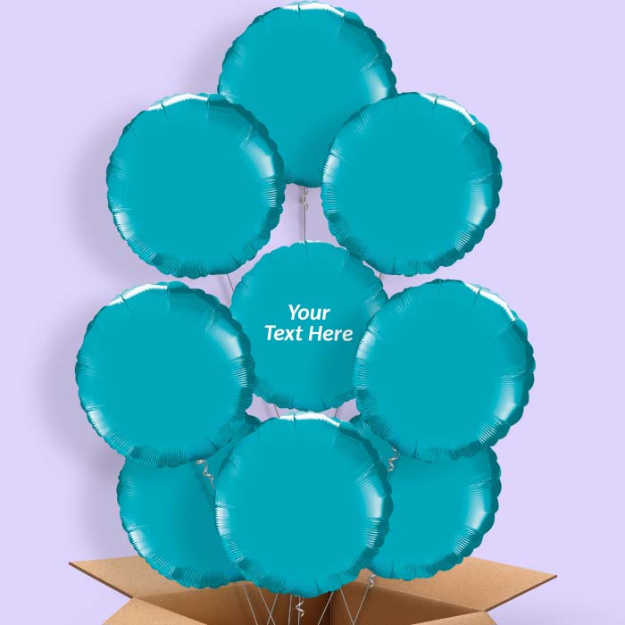 Personalised Foil Balloons in a Box - Turquoise Circle - 9 Balloon | Party Save Smile