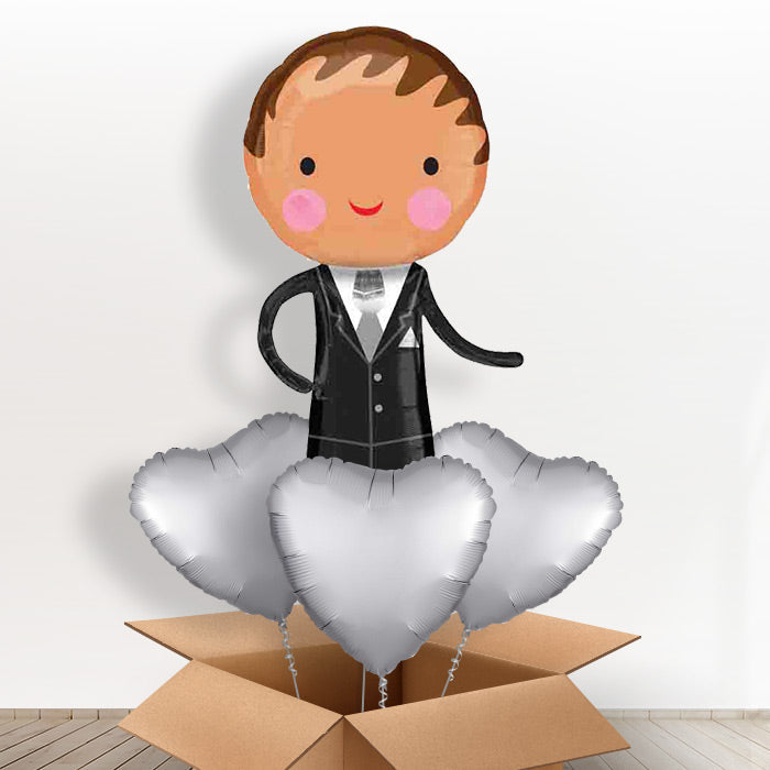 Handsome Groom Giant Shaped Helium Balloon in a Box Gift - With 3 Plain Balloons | Party Save Smile
