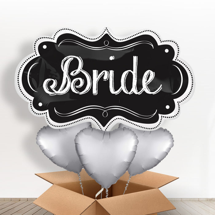 Bride Chalkboard Giant Shaped Helium Balloon in a Box Gift - With 3 Plain Balloons | Party Save Smile