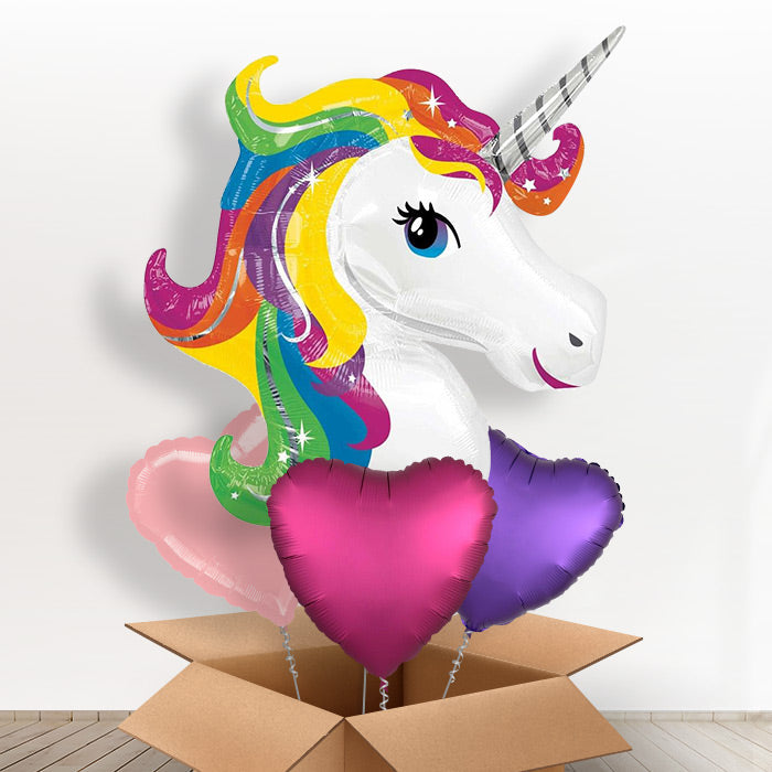 Giant Unicorn Head Helium Balloon in a Box Gift - With 3 Plain Balloons | Party Save Smile