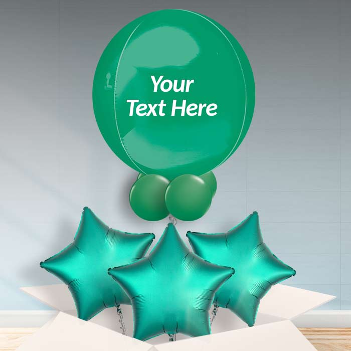 Personalised Dark Green Orbz Helium Balloon in a Box - Orbz Balloon with 3 Balloons | Party Save Smile