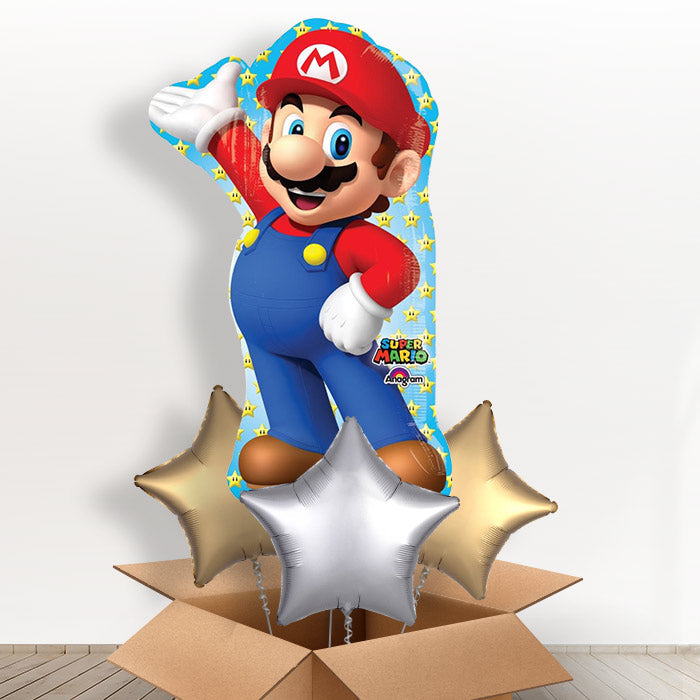 Large Super Mario Helium Balloon in a Box - With 3 Plain Balloons | Party Save Smile