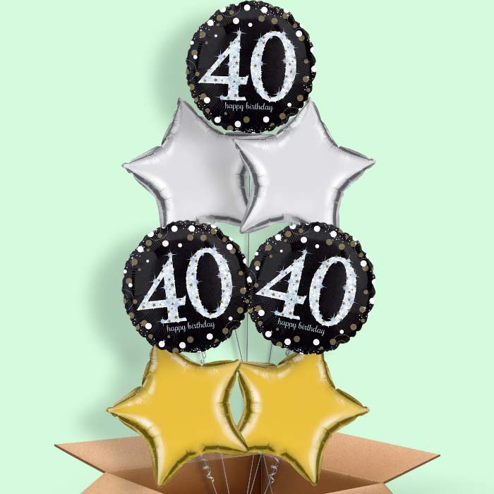 Black & Gold 40th Birthday Helium Balloon in a Box - 7 Balloon | Party Save Smile