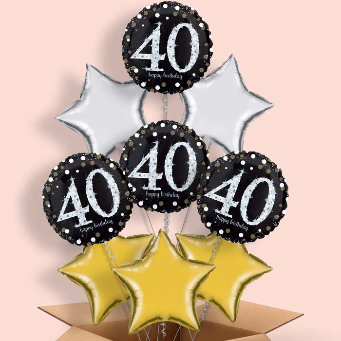 Black & Gold 40th Birthday Helium Balloon in a Box - 9 Balloon | Party Save Smile