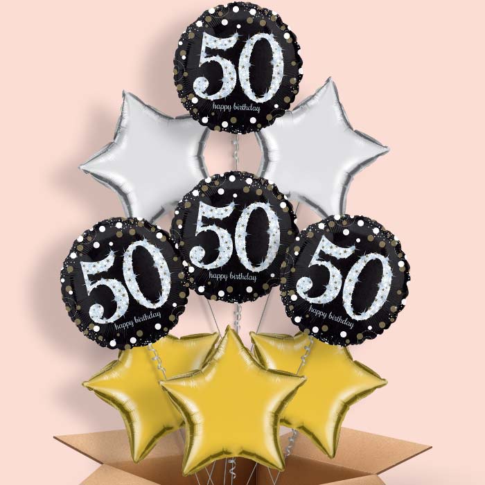 Gold 50th Birthday Helium Balloon in a Box - 9 Balloon | Party Save Smile