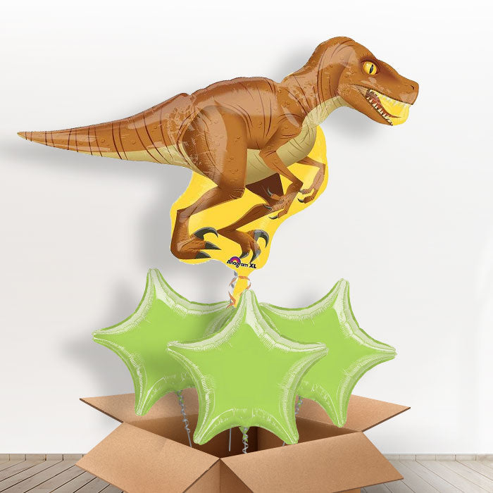 Raptor Giant Helium Balloon Dinosaur in a Box - With 3 Plain Balloons | Party Save Smile
