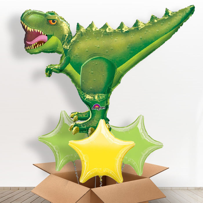 Green T-Rex Helium Balloon in a Box - With 3 Plain Balloons | Party Save Smile