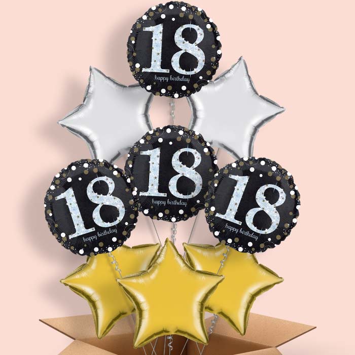 Gold 18th Birthday Helium Balloon in a Box - 9 Balloon | Party Save Smile