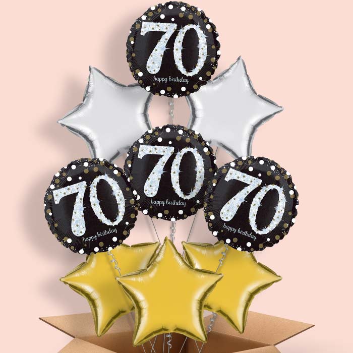 Gold & Black 70th Birthday Helium Balloon in a Box - 9 Balloon | Party Save Smile