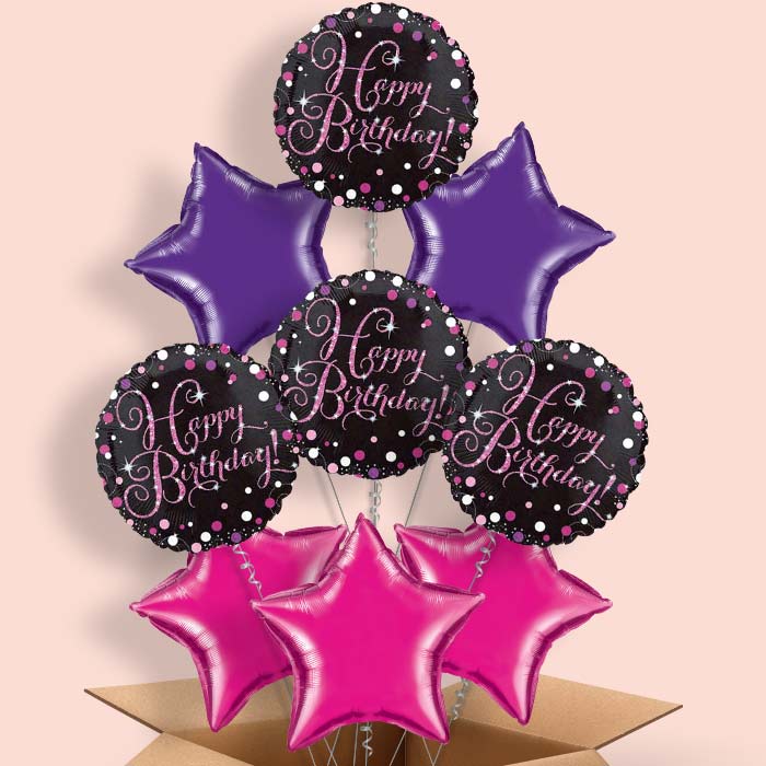 Sparkling Pink Happy Birthday Helium Balloon in a Box - 9 Balloon | Party Save Smile