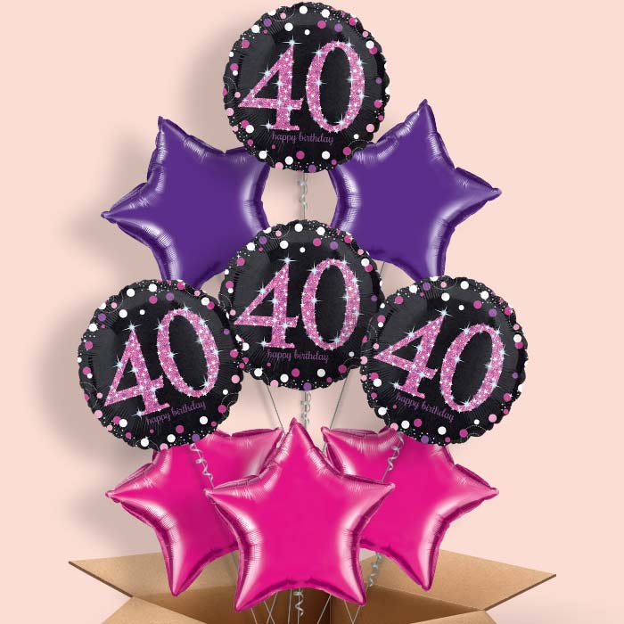 Pink 40th Birthday Helium Balloon in a Box - 9 Balloon | Party Save Smile