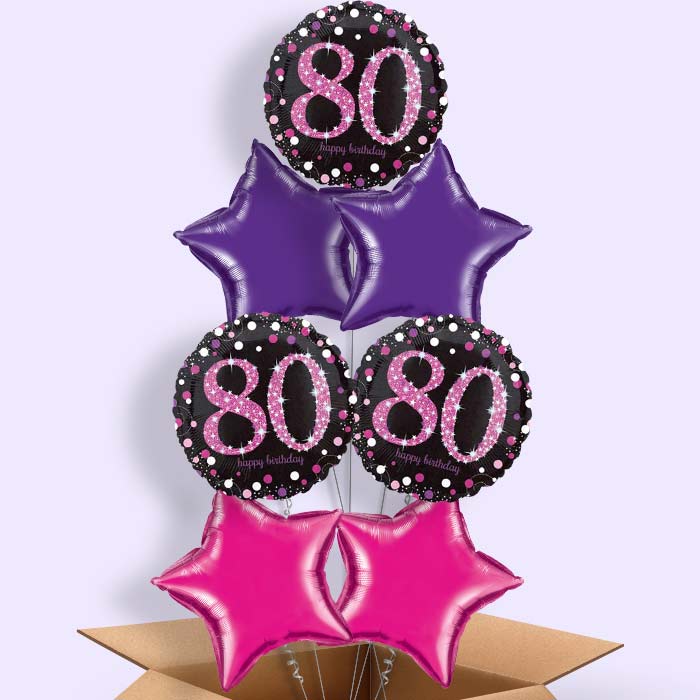 Pink Sparkle Happy 80th Birthday Balloon in a Box - 7 Balloon | Party Save Smile