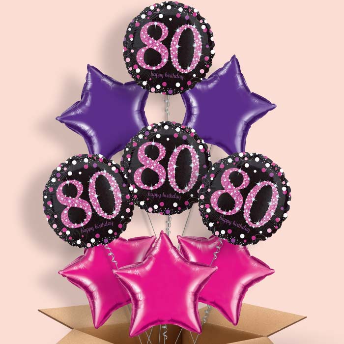 Pink Sparkle Happy 80th Birthday Balloon in a Box - 9 Balloon | Party Save Smile