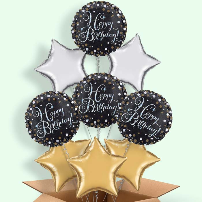 Gold Sparkle Happy Birthday Helium Balloon in a Box - 9 Balloon | Party Save Smile