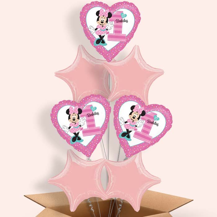 Minnie Mouse 1st Birthday Helium Balloons in a Box - 7 Balloon | Party Save Smile
