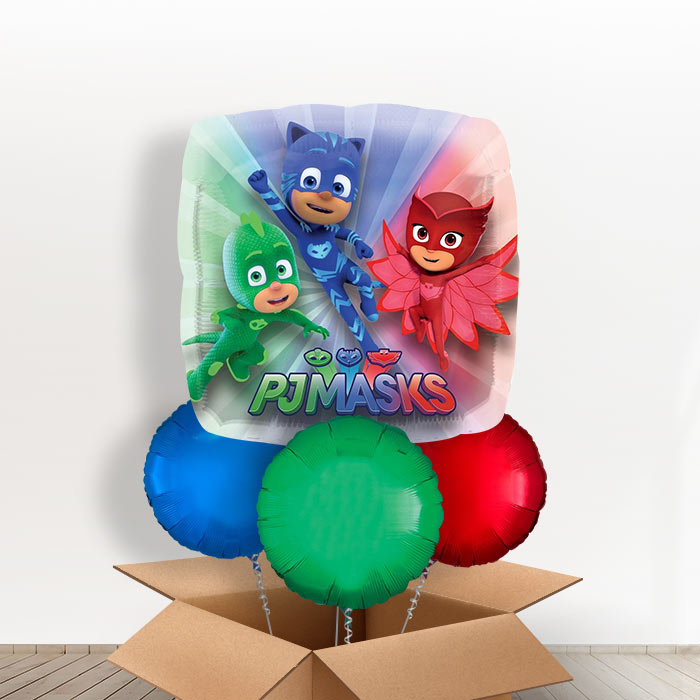 Giant PJ Mask Helium Balloons in a Box - With 3 Plain Balloons | Party Save Smile
