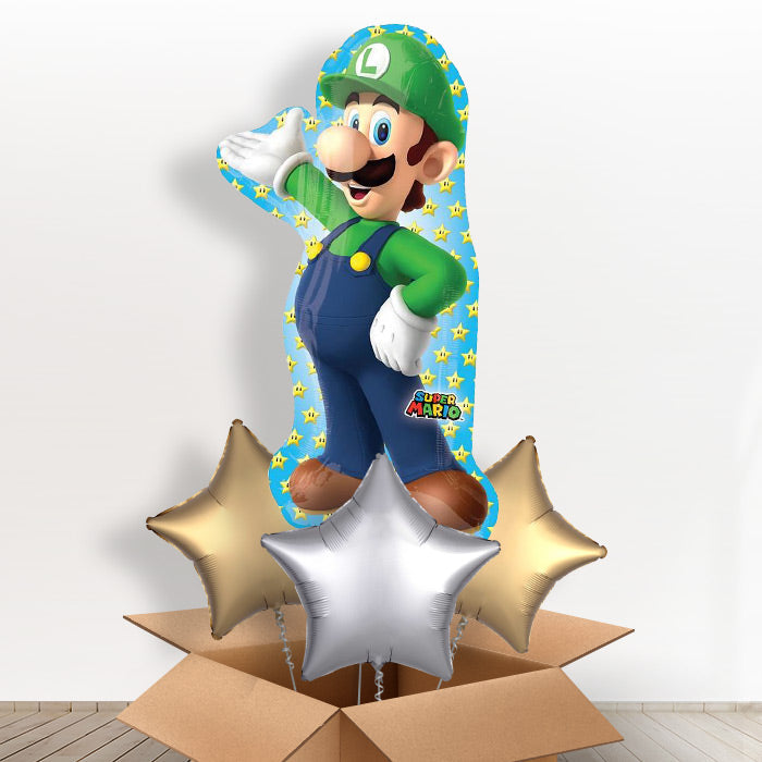 Large Luigi Helium Balloon In a Box - With 3 Plain Balloons | Party Save Smile