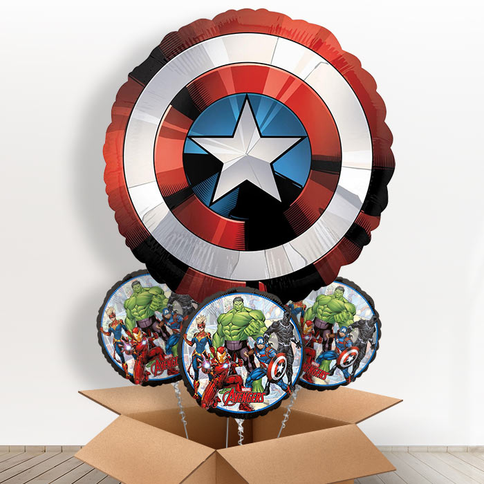 Captain America Helium Balloon in a Box - With 3 Themed Balloons | Party Save Smile