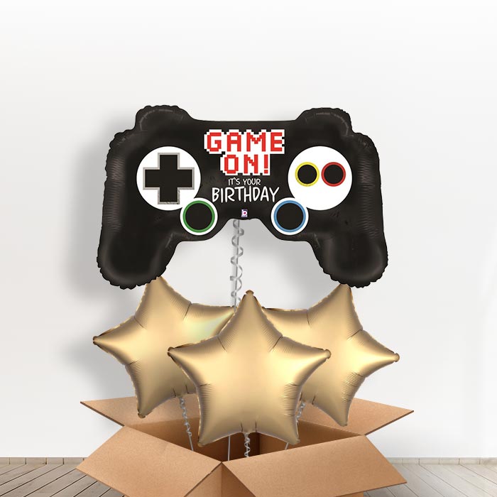 Gaming Controller Helium Balloon Delivered in a Box - With 3 Plain Balloons | Party Save Smile