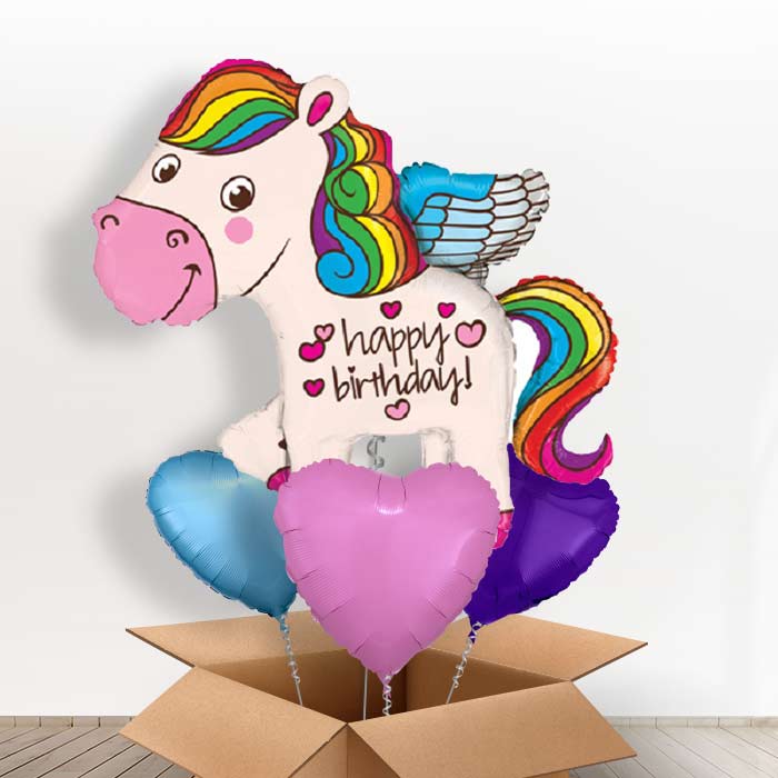 Happy Birthday Unicorn Shaped Helium Balloon Delivered - With 3 Plain Balloons | Party Save Smile