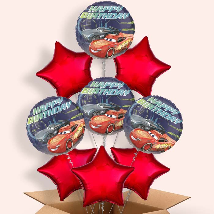 Disney Cars Birthday Helium Balloons in a Box Gift - 9 Balloon | Party Save Smile