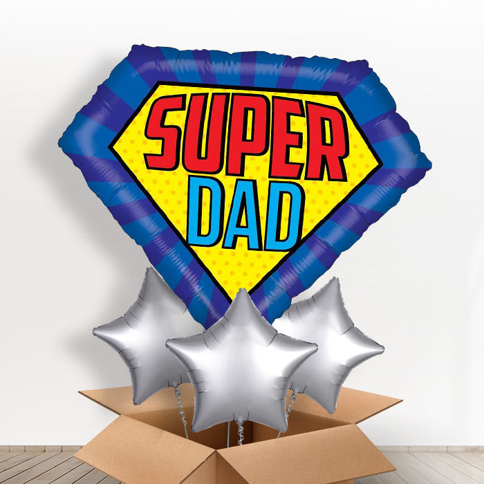 Giant Super Dad Helium Balloons in a Box - With 3 Plain Balloons | Party Save Smile