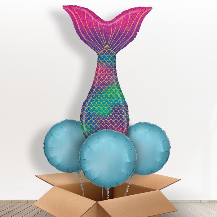 Mermaid Tail Helium Balloon in a Box - With 3 Plain Balloons | Party Save Smile