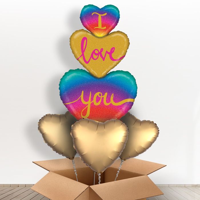 Rainbow I Love You Heart Helium Balloon in a Box - With 3 Plain Balloons | Party Save Smile
