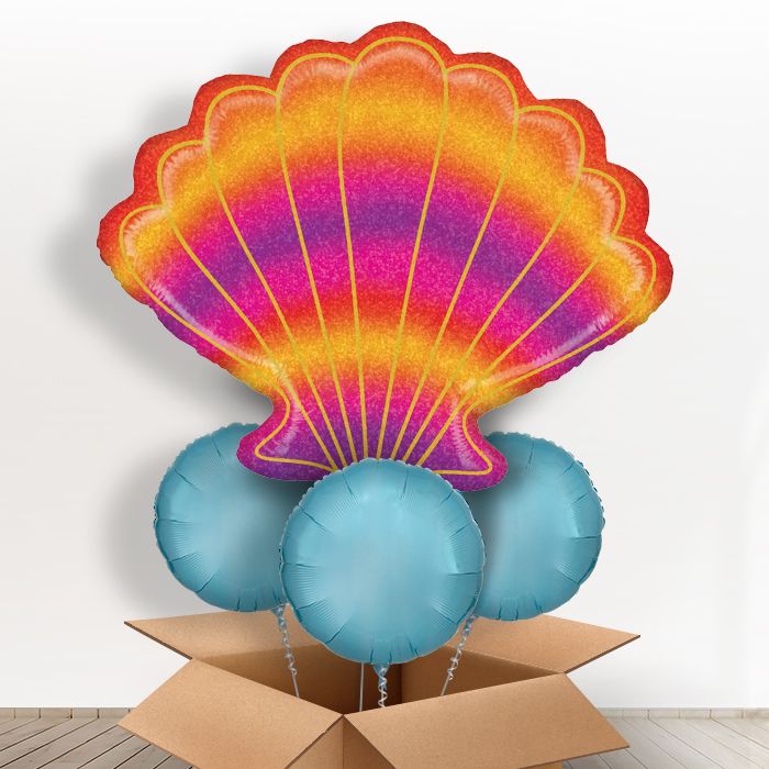 Seashell Helium Balloons in a Box Gift - With 3 Plain Balloons | Party Save Smile