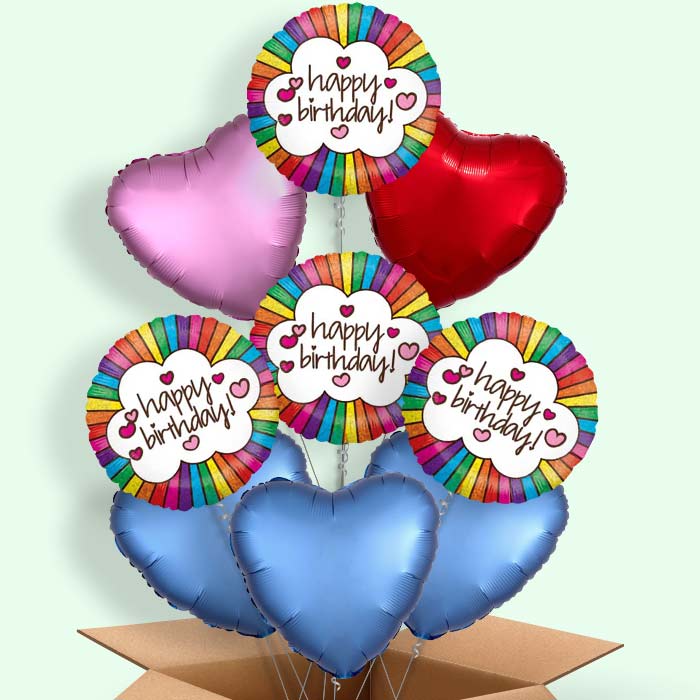 Happy Birthday Rainbow Helium Balloons in a Box - 9 Balloon | Party Save Smile