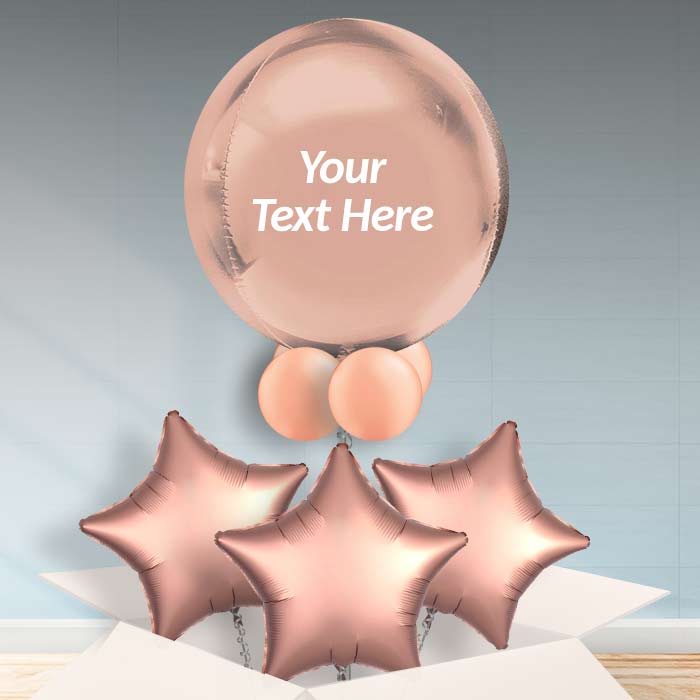 Personalised Rose Gold Orbz Helium Balloons in a Box - Orbz Balloon with 3 Balloons | Party Save Smile