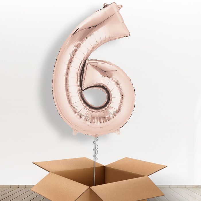 Rose Gold Giant Number 6 Helium Balloon in a Box Gift - Giant Number | Party Save Smile