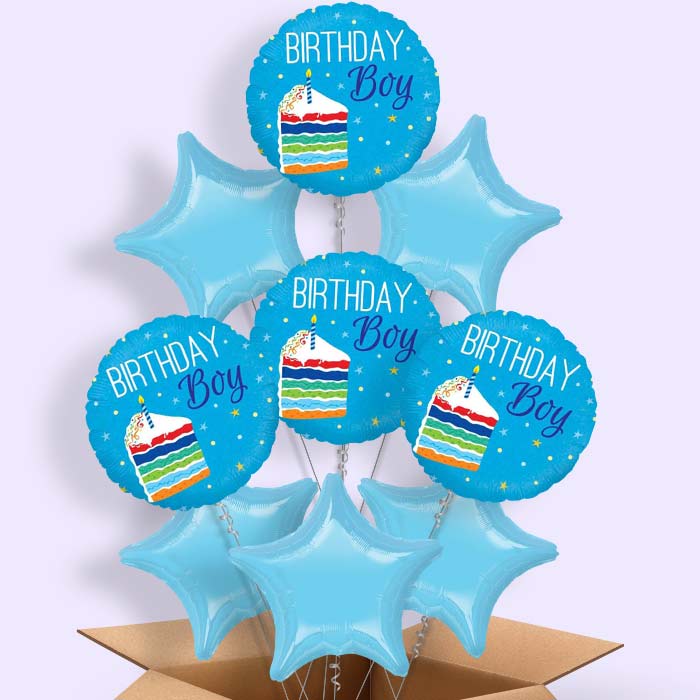 Birthday Boy Cake Blue Helium Balloon in a Box - 9 Balloon | Party Save Smile