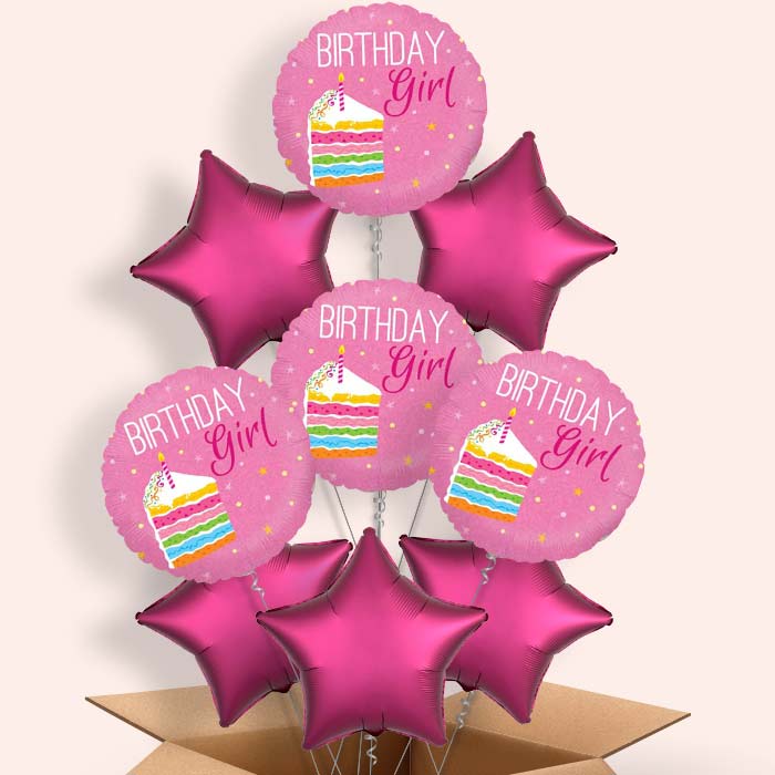 Birthday Girl Cake Pink Helium Balloon in a Box - 9 Balloon | Party Save Smile