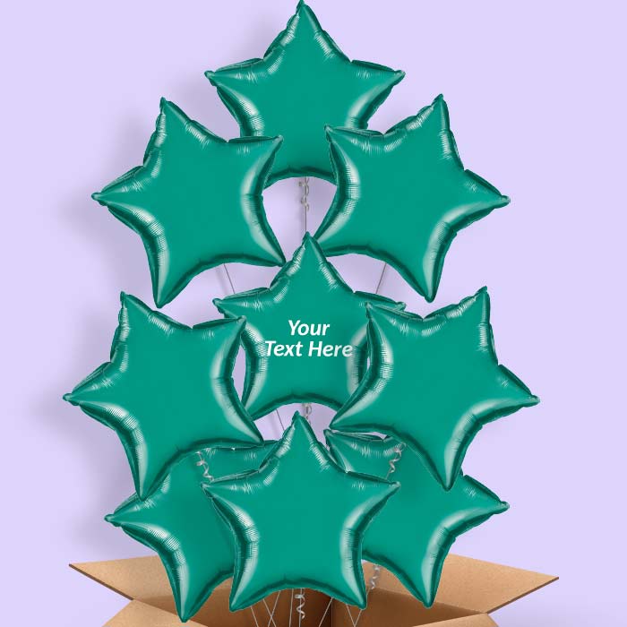 Teal Blue Star Personalised Foil Helium Balloons in a Box - 9 Balloon | Party Save Smile
