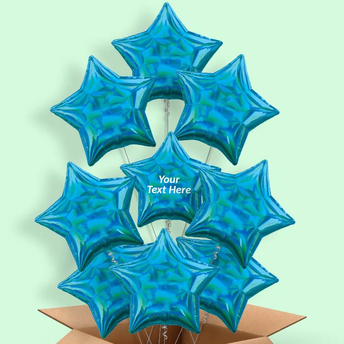 Cyan Blue Iridescent Star Helium Balloon in a Box - 9 Balloon | Party Save Smile