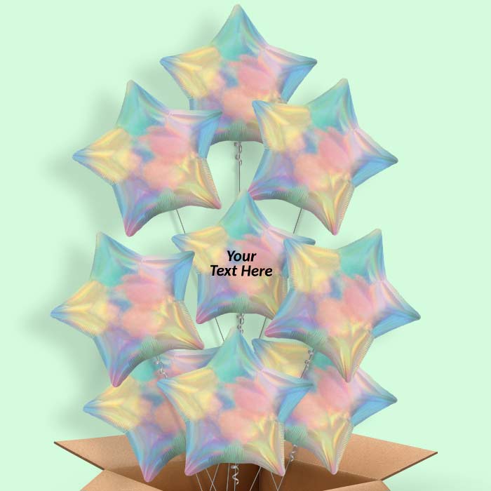 Pastel Rainbow Iridescent Star Helium Balloon in a Box - 9 Balloon | Party Save Smile