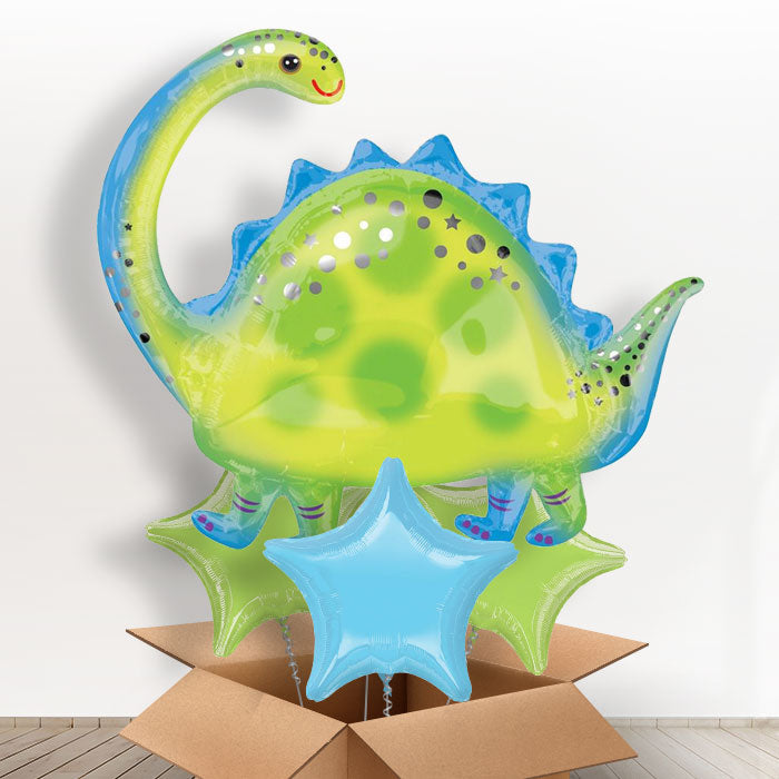Brontosaurus Dinosaur Helium Balloon Delivery in a Box - With 3 Plain Balloons | Party Save Smile