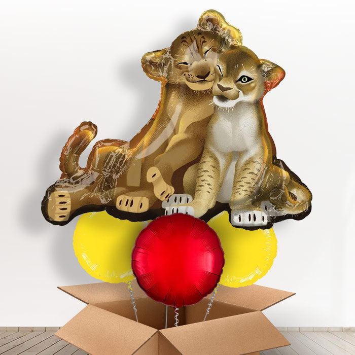 The Lion King Giant Shaped Helium Balloon in a Box Gift - With 3 Plain Balloons | Party Save Smile
