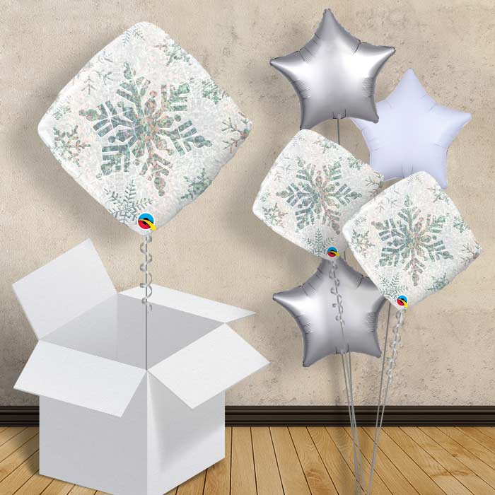 Holographic White Snowflakes Helium Balloon in a Box - 1 Balloon | Party Save Smile
