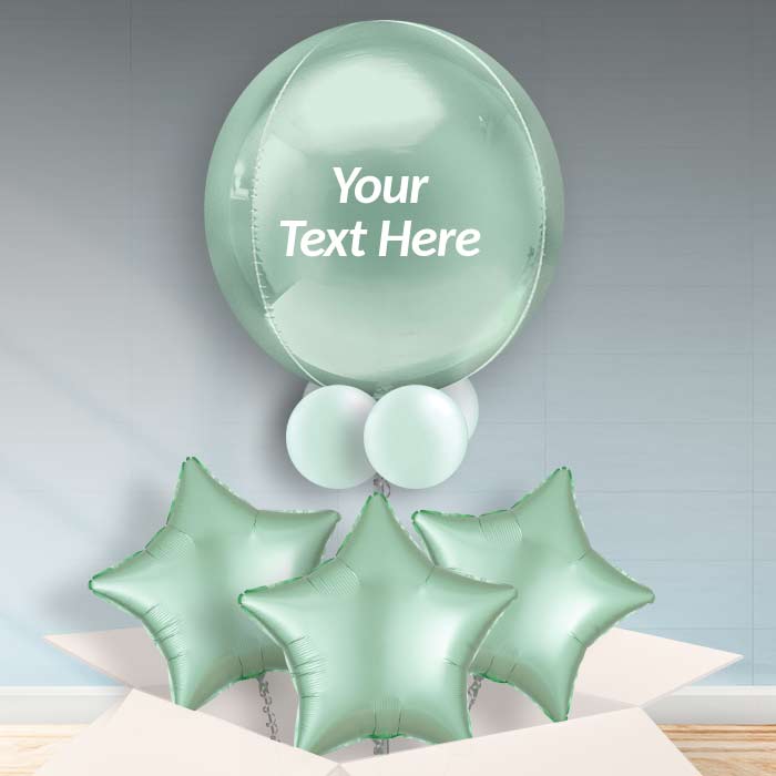 Personalised Mint Green Orbz Helium Balloon in a Box - Orbz Balloon with 3 Balloons | Party Save Smile