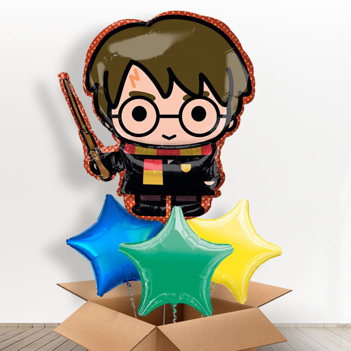 Harry Potter Shaped Helium Balloon in a Box Gift - With 3 Plain Balloons | Party Save Smile