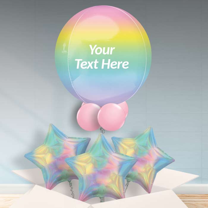 Pastel Ombre Personalised Helium Balloon in a Box Orbz - Orbz Balloon with 3 Balloons | Party Save Smile